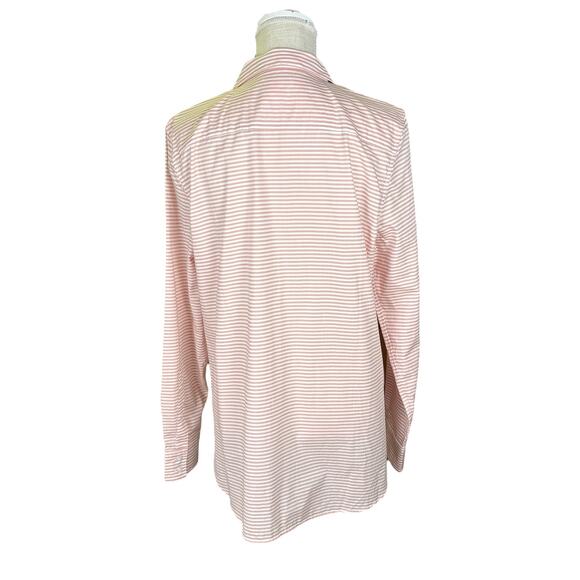 Garnet Hill Essential Cotton Shirt Women's 12 Long Sleeve Button Up Striped Pink - Picture 5 of 9